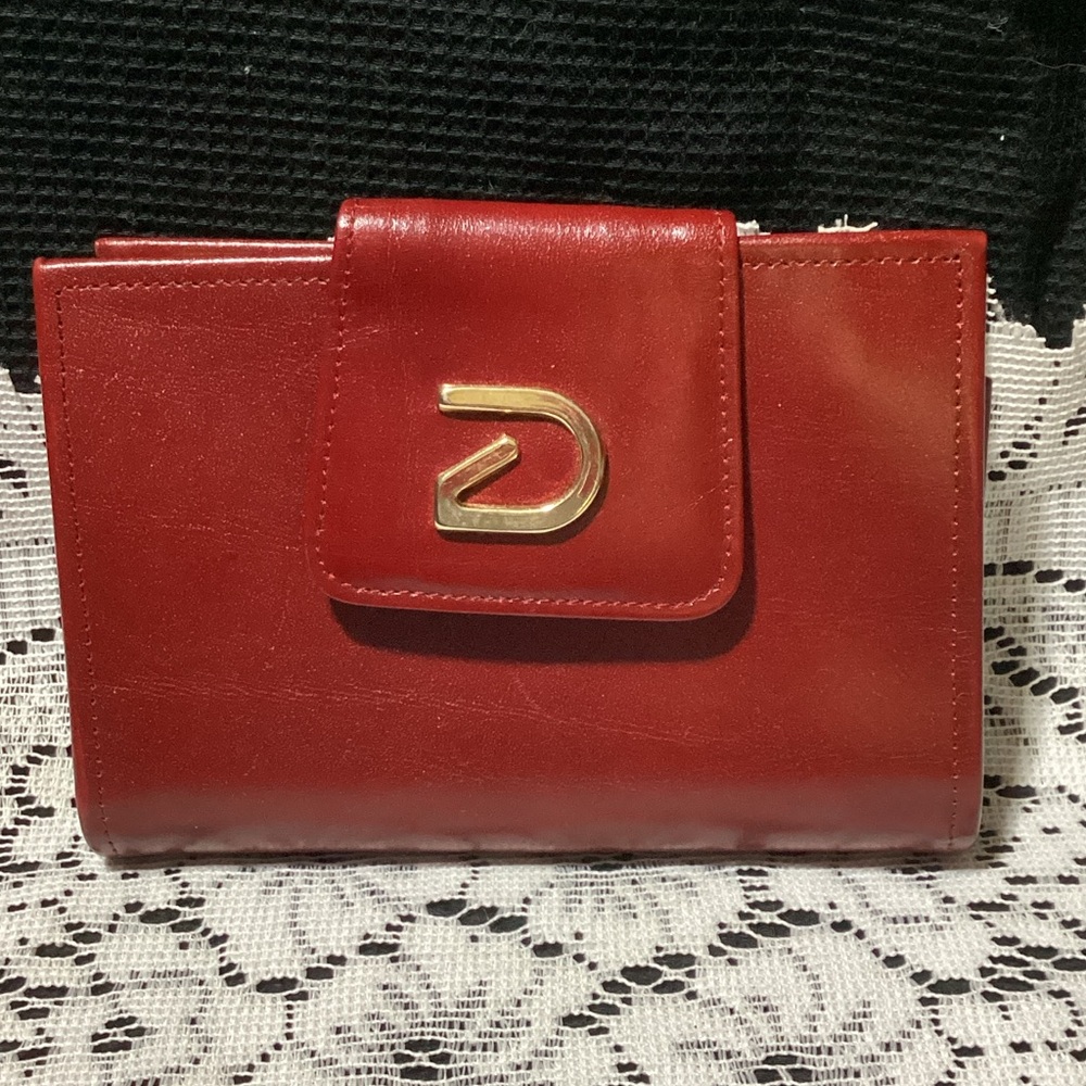 Buxton Continental Clutch Red Leather Wallet Double Kiss Lock Change Purse